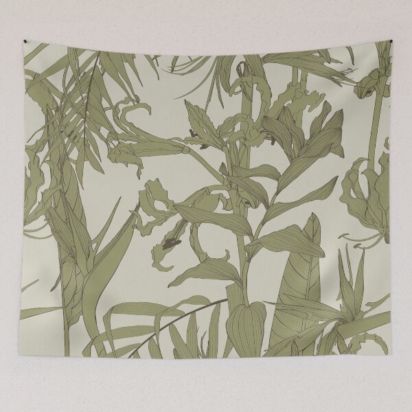 Item preview, Seamless floral pattern with line tropical flowers and palm leavs and anthurium leaves. designed and sold by MatyKotiv.
