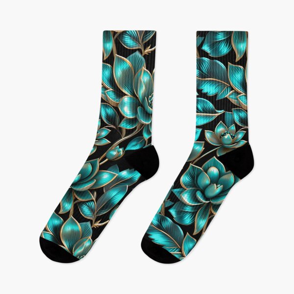 Item preview, Elegant Teal & Gold Flower in Bloom | 3D Metallic Botanical Drawing designed and sold by Juliette Ozkalfayan.
