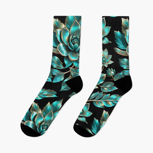 Item preview, Chrome Teal & Gold Flower in Bloom | 3D Metallic Botanical Drawing designed and sold by Juliette Ozkalfayan.