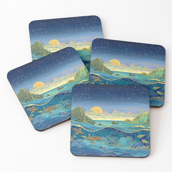 Item preview, Turtles Swimming on Coral Reef at Night Painting designed and sold by MagicalOceanArt.