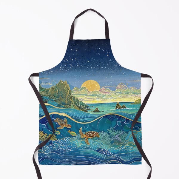 Item preview, Turtles Swimming on Coral Reef at Night Painting designed and sold by MagicalOceanArt.