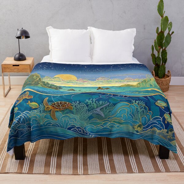 Item preview, Turtles Swimming on Coral Reef at Night Painting designed and sold by MagicalOceanArt.