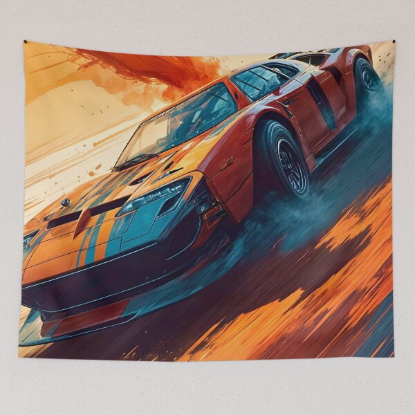 Item preview, Orange Sports Car Escaping A Dust Storm designed and sold by Ink Art Design.