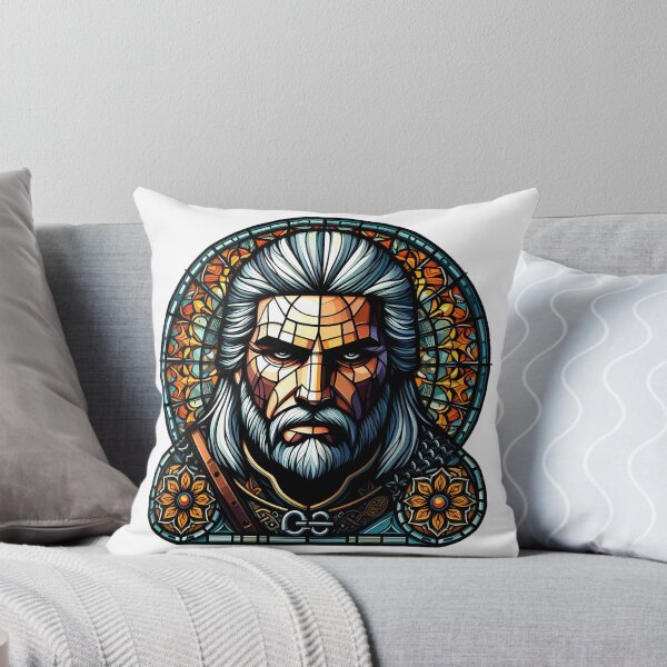 Item preview, stained glass Geralt with sword designed and sold by DuskTillDown.
