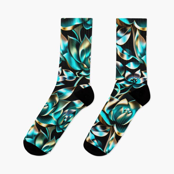 Item preview, Trippy Hologram Teal & Gold Flowers | 3D Metallic Botanical Drawing designed and sold by Juliette Ozkalfayan.