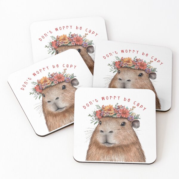 Item preview, Don't worry, be Capy - a cute capybara with a flower wreath designed and sold by uriviolka99.