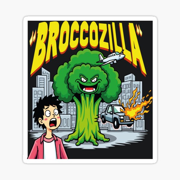 Vista previa del artículo con la obra «Broccozilla - parodia de Godzilla», diseñado y vendido por DesginsDone.