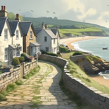 Artwork thumbnail, Vintage Art, Coastal Village Serenity – Seaside Cottage Escape by PixelsArtist.com