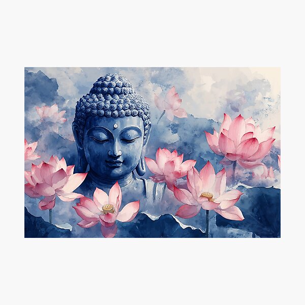 Item preview, Buddha and Pink Lotus Flowers designed and sold by AdamesArtStudio.