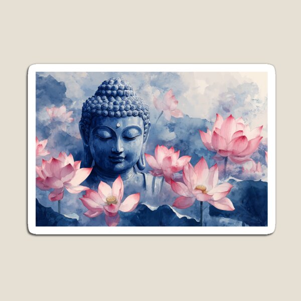 Artikelvorschau, Buddha und rosa Lotusblumen entworfen und verkauft von AdamesArtStudio.