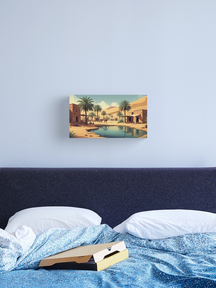 Thumbnail 2 of 3, Canvas Print, Vintage Art, Desert Oasis – Tranquil Arabian Escape designed and sold by PixelsArtst.