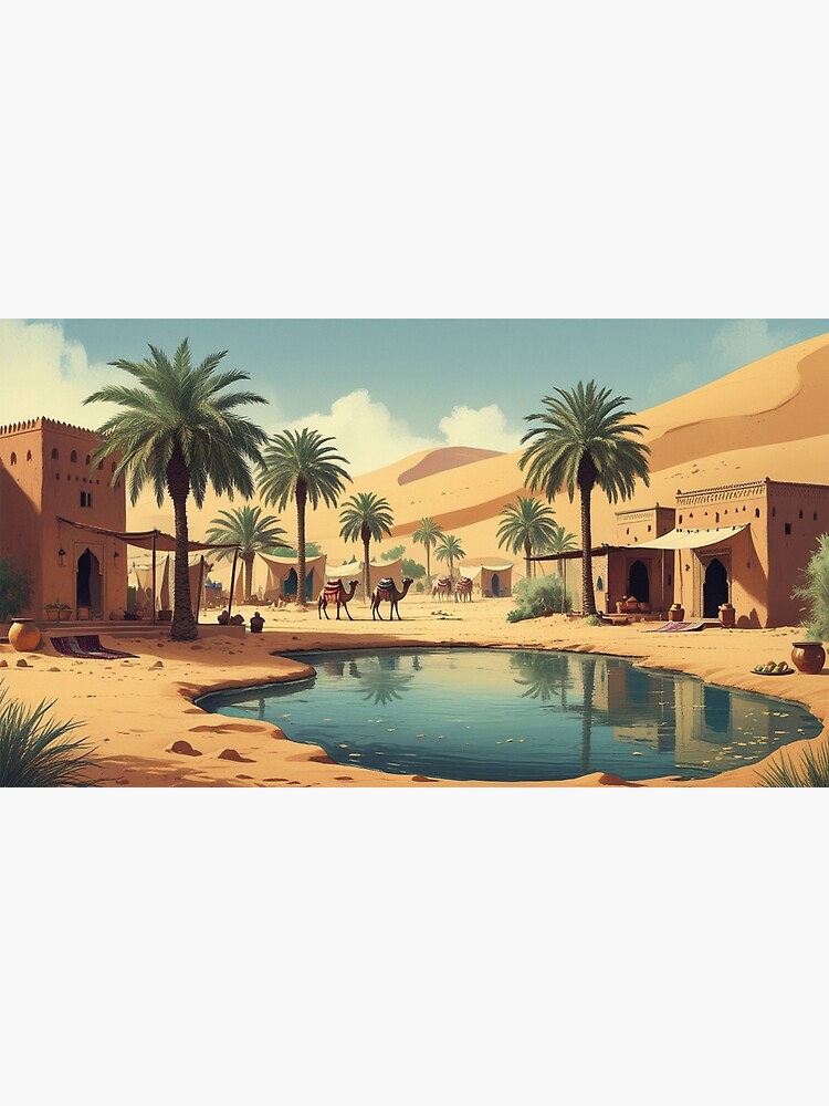 Thumbnail 3 of 3, Canvas Print, Vintage Art, Desert Oasis – Tranquil Arabian Escape designed and sold by PixelsArtst.