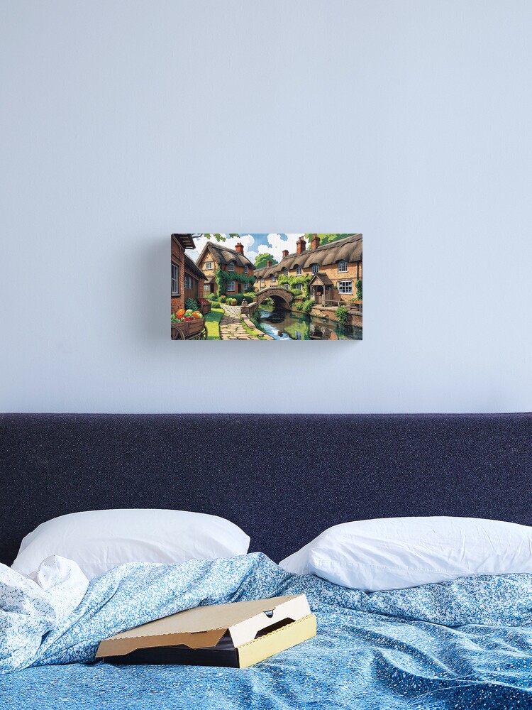 Thumbnail 2 of 3, Canvas Print, Vintage Art, Quaint English Village – Idyllic Countryside Charm designed and sold by PixelsArtst.