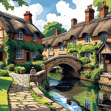 Artwork thumbnail, Vintage Art, Quaint English Village – Idyllic Countryside Charm by PixelsArtist.com