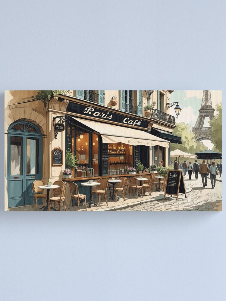 Thumbnail 1 of 3, Canvas Print, Vintage Art, Parisian Café Charm – Vintage Streets of Paris designed and sold by PixelsArtst.