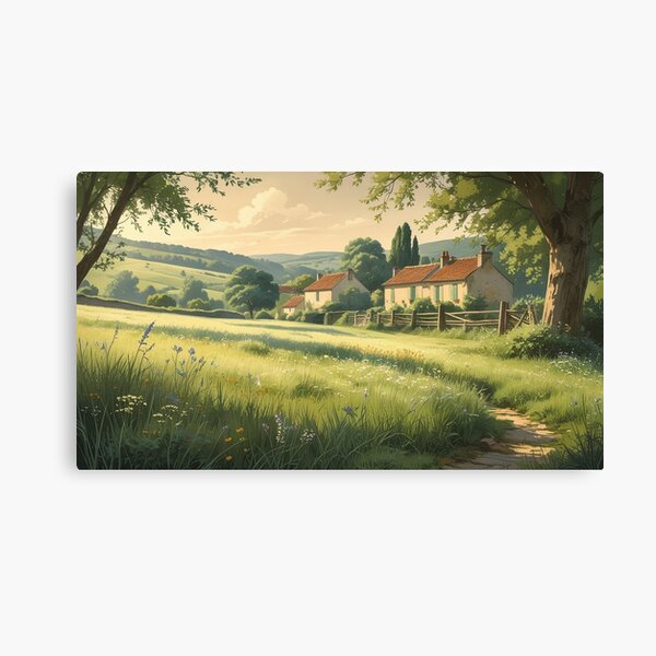 Vintage Art, Countryside Serenity – Idyllic Summer Meadow Canvas Print