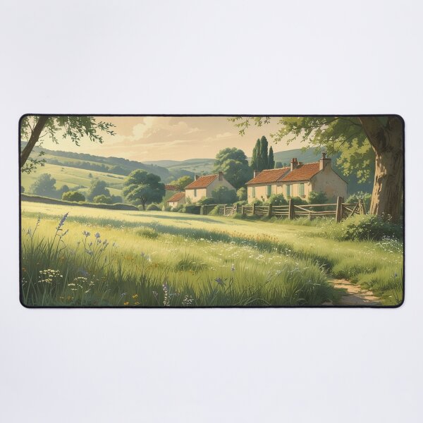 Vintage Art, Countryside Serenity – Idyllic Summer Meadow Desk Mat
