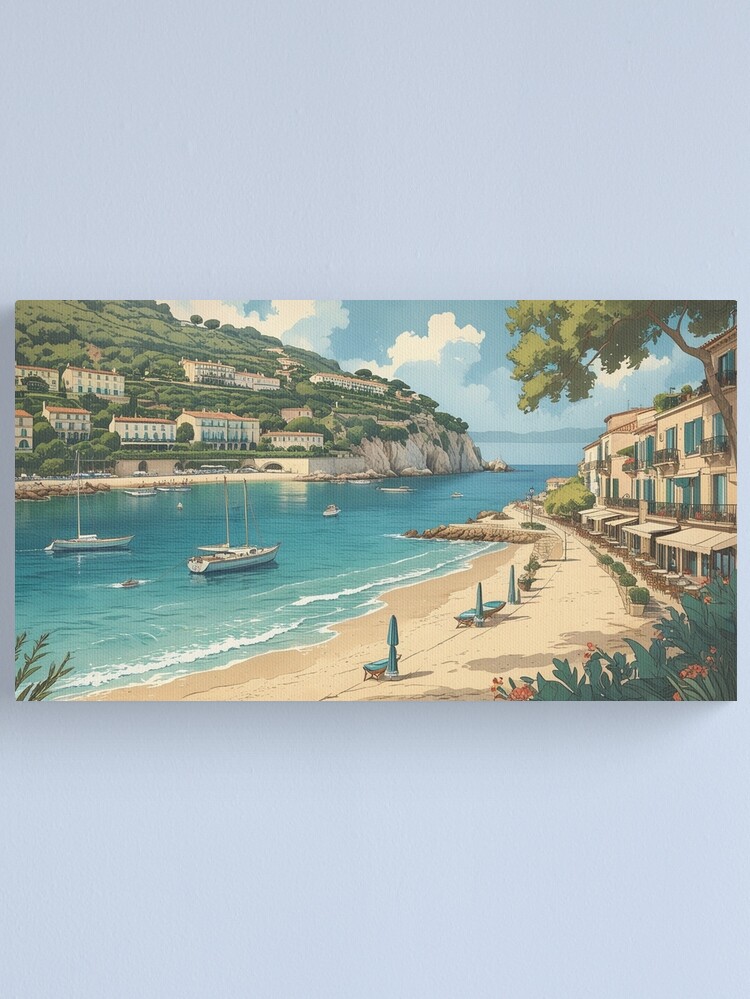 Thumbnail 1 of 3, Canvas Print, Vintage Art, Mediterranean Seaside Escape – Coastal Paradise designed and sold by PixelsArtst.