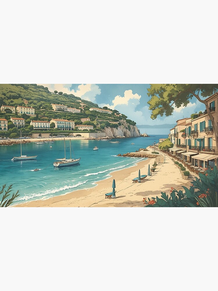 Thumbnail 3 of 3, Canvas Print, Vintage Art, Mediterranean Seaside Escape – Coastal Paradise designed and sold by PixelsArtst.