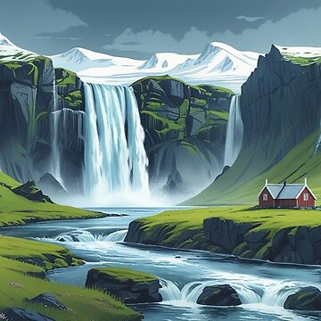 Artwork thumbnail, Vintage Art, Nordic Waterfall Retreat – Serene Scandinavian Landscape by PixelsArtist.com