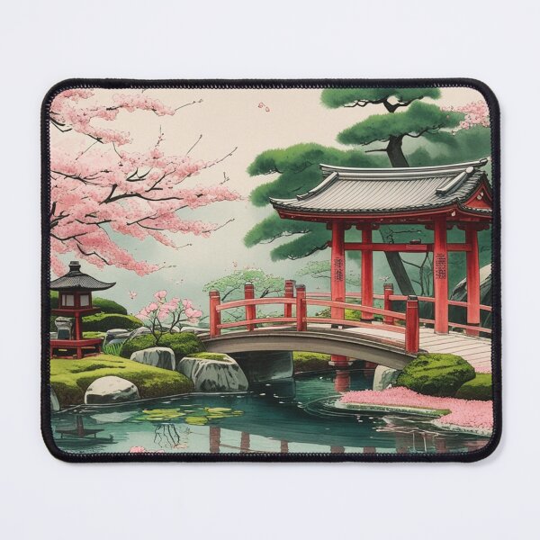 Vintage Art, Tranquil Japanese Garden – Cherry Blossom Serenity Mouse Pad