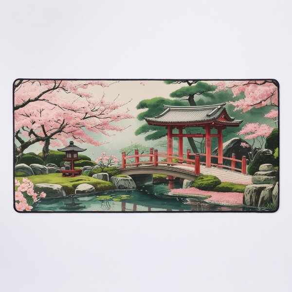 Vintage Art, Tranquil Japanese Garden – Cherry Blossom Serenity Desk Mat