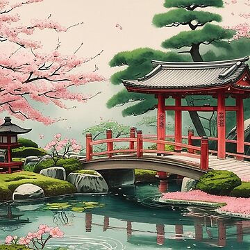 Artwork thumbnail, Vintage Art, Tranquil Japanese Garden – Cherry Blossom Serenity by PixelsArtist.com