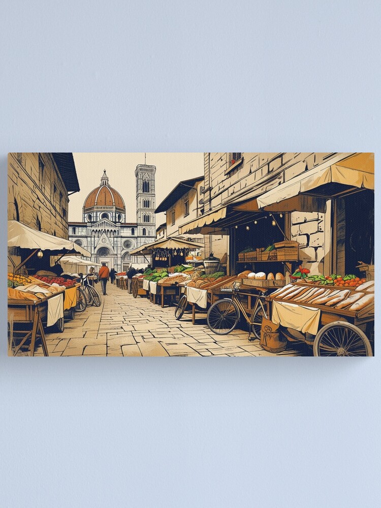 Thumbnail 1 of 3, Canvas Print, Vintage Art, Bustling Moroccan Market – Timeless Souk Scene designed and sold by PixelsArtst.