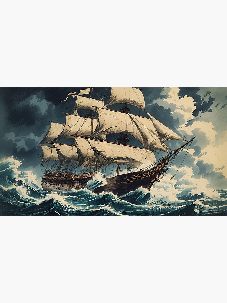 Thumbnail 3 of 3, Canvas Print, Vintage Art, Stormy Seas – Majestic Sailing Ship in Rough Waters designed and sold by PixelsArtst.
