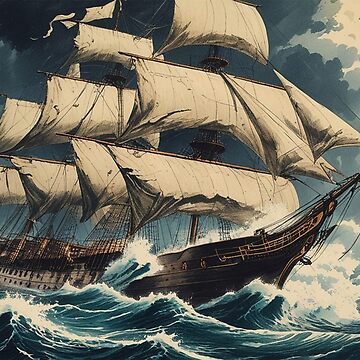 Artwork thumbnail, Vintage Art, Stormy Seas – Majestic Sailing Ship in Rough Waters by PixelsArtist.com
