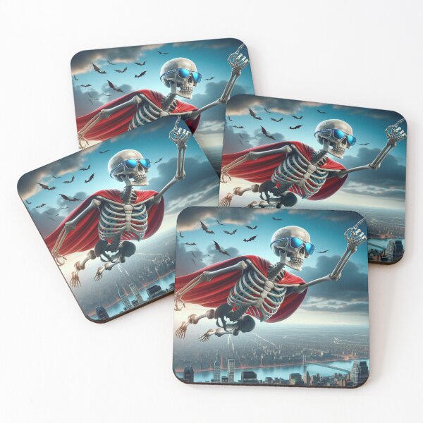 Item preview, Superhero skeleton flying over the city designed and sold by Club-Satini.