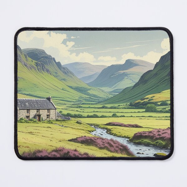 Vintage Art, Highland Serenity – Remote Cottage in a Scenic Valley Mouse Pad