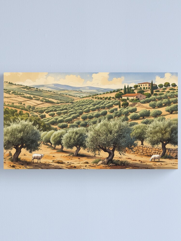 Thumbnail 1 of 3, Canvas Print, Vintage Art, Tuscan Olive Grove – Rolling Hills & Rustic Charm designed and sold by PixelsArtst.