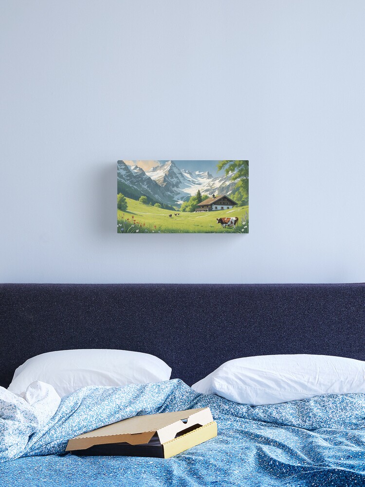 Thumbnail 2 of 3, Canvas Print, Vintage Art, Swiss Mountains – Idyllic Paradise designed and sold by PixelsArtst.