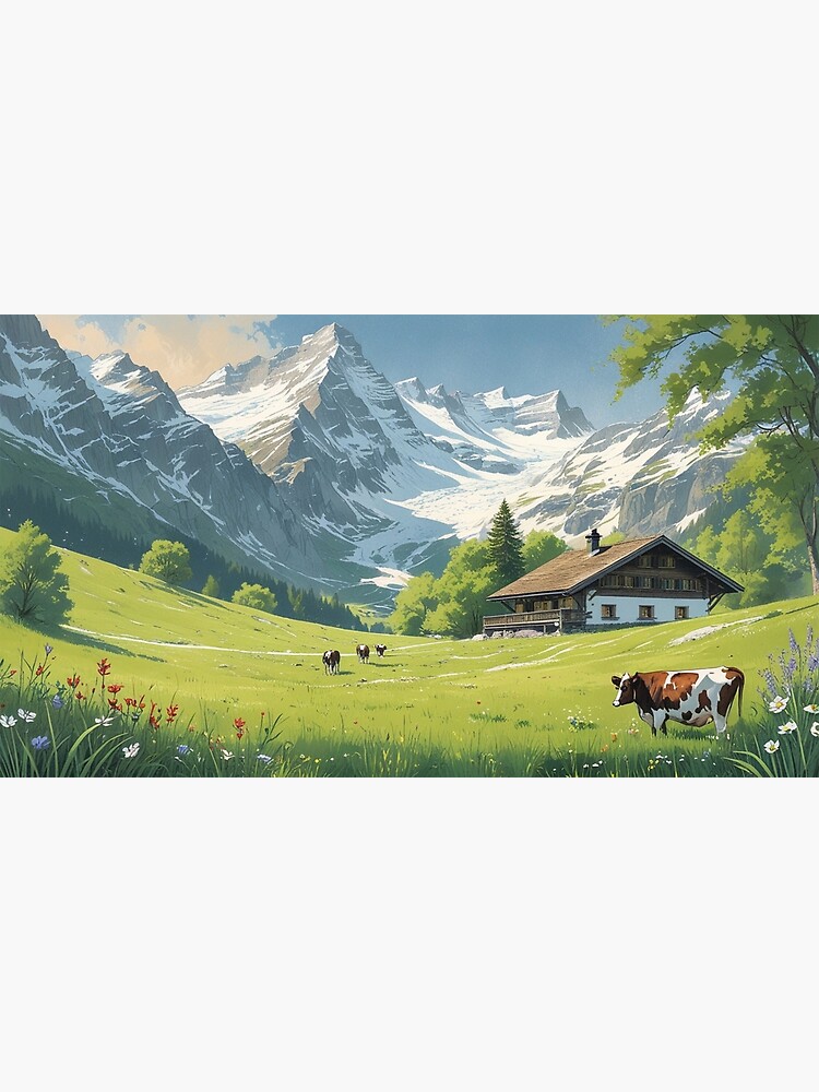 Thumbnail 3 of 3, Canvas Print, Vintage Art, Swiss Mountains – Idyllic Paradise designed and sold by PixelsArtst.