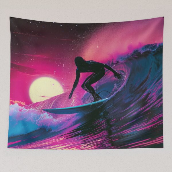 Item preview, Surfer at Sunset Retro Neon Style designed and sold by AdamesArtStudio.
