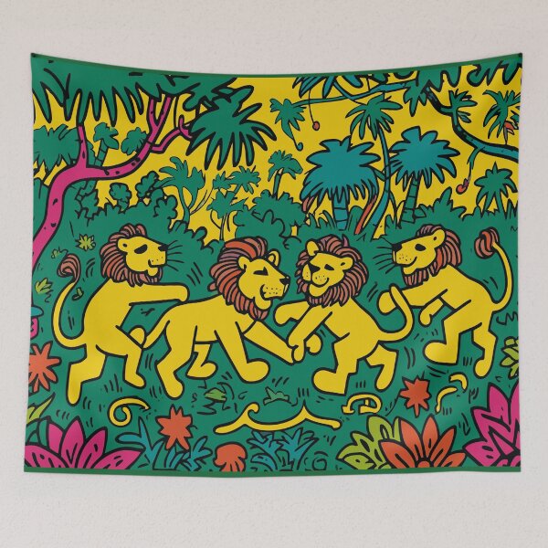 Item preview, Pop Art Lions – Keith Haring Inspired Vibrant Design designed and sold by GOLDENLIONPERU.