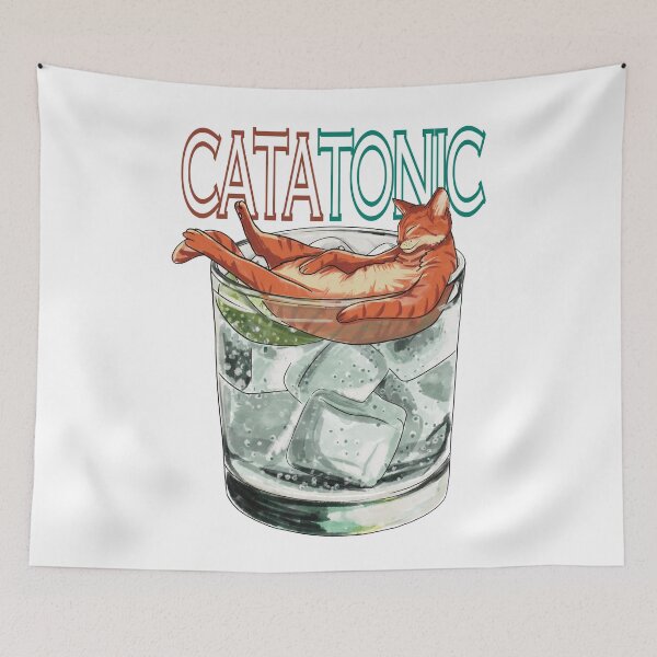 Item preview, Catatonic red orange cat and gin tonic designed and sold by MadaFaCose.