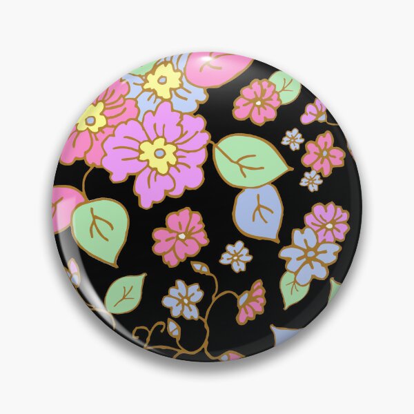 Item preview, 70s Pop Floral Print on Black designed and sold by Sharon Schwalbe.