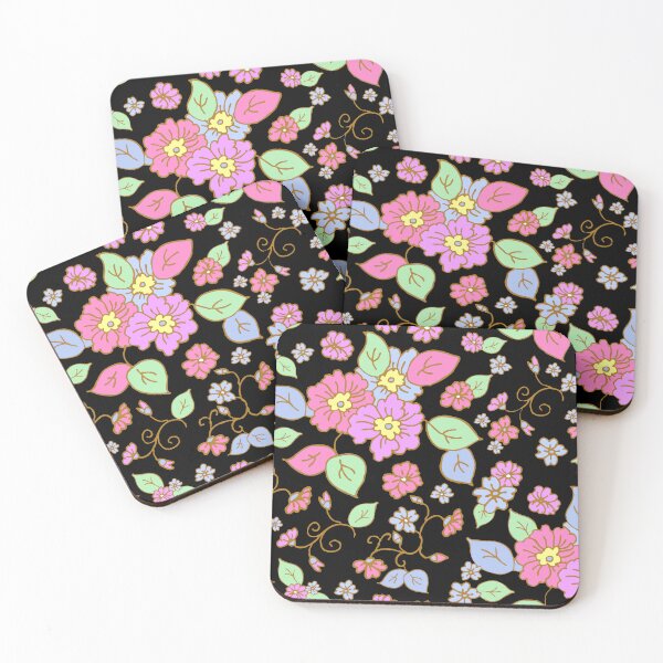 Item preview, 70s Pop Floral Print on Black designed and sold by Sharon Schwalbe.