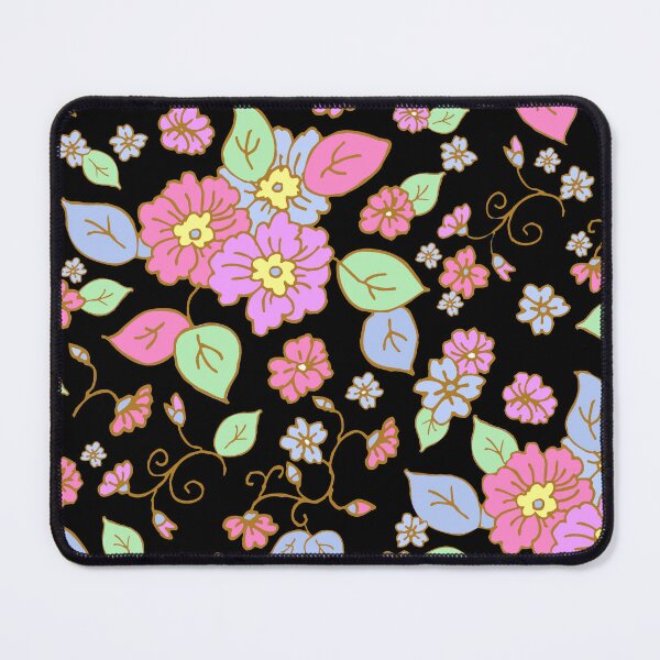 Item preview, 70s Pop Floral Print on Black designed and sold by Sharon Schwalbe.
