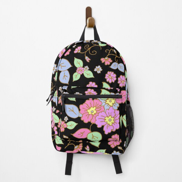 Item preview, 70s Pop Floral Print on Black designed and sold by Sharon Schwalbe.