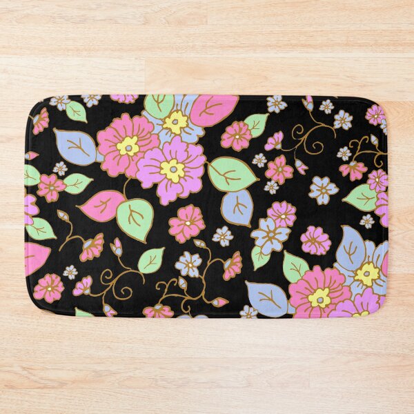 Item preview, 70s Pop Floral Print on Black designed and sold by Sharon Schwalbe.
