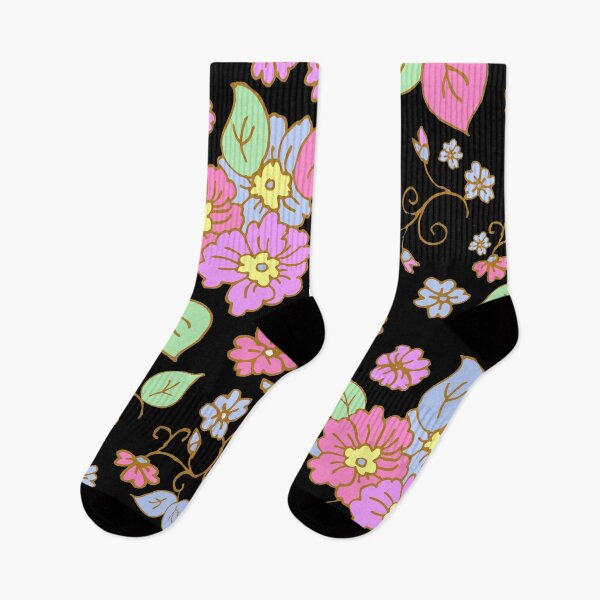 Item preview, 70s Pop Floral Print on Black designed and sold by Sharon Schwalbe.