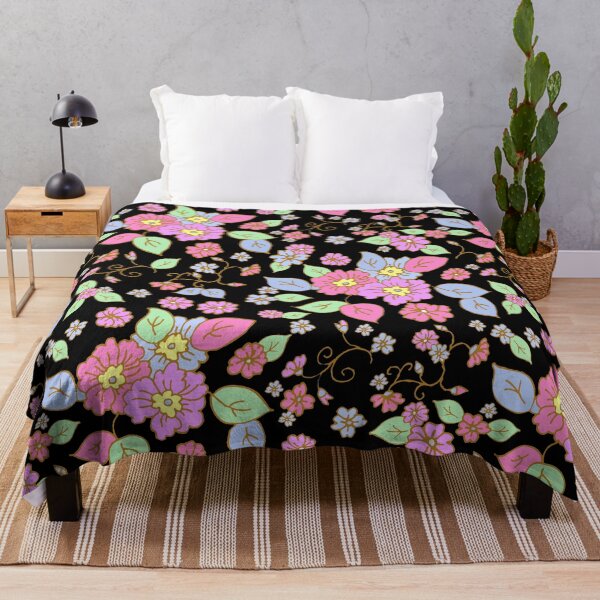Item preview, 70s Pop Floral Print on Black designed and sold by Sharon Schwalbe.