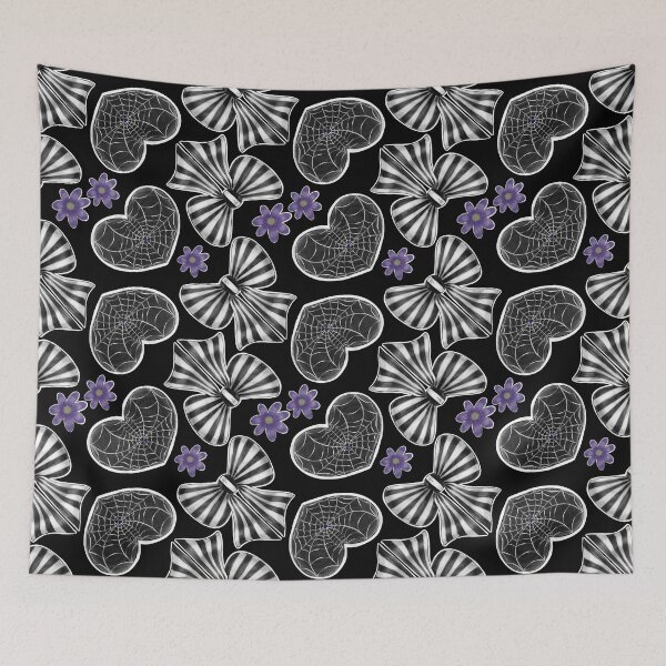 Item preview, Webbed Heart, Striped Bow and Purple Flowers designed and sold by MetalTea.