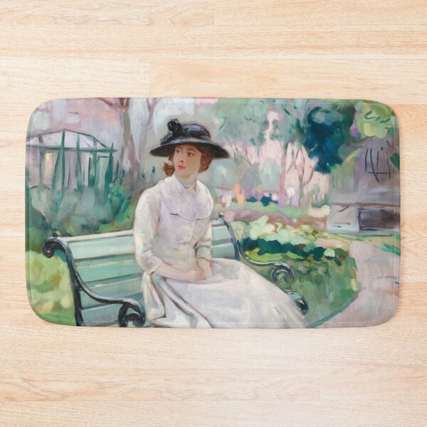 Item preview, French Impressionist Painting of a Woman Sitting in a Garden Bench – Vintage European Wall Art designed and sold by CARRAANN.