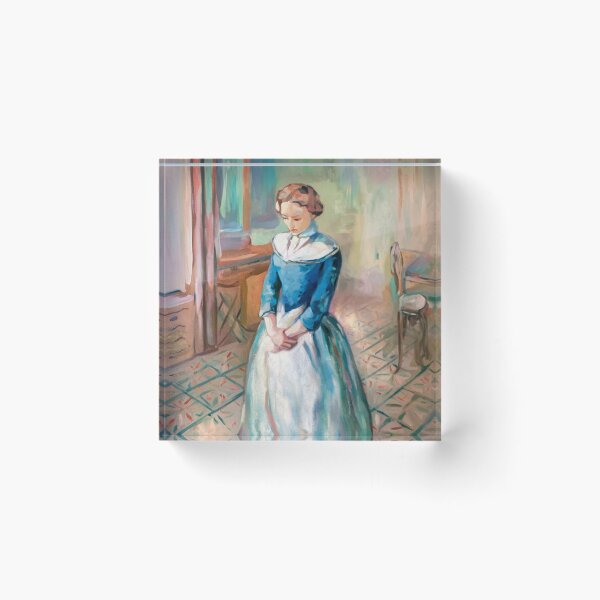 Item preview, French Interior Impressionist Painting – Woman in Blue Dress with Vintage French Decor designed and sold by CARRAANN.