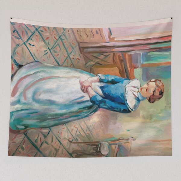 Item preview, French Interior Impressionist Painting – Woman in Blue Dress with Vintage French Decor designed and sold by CARRAANN.