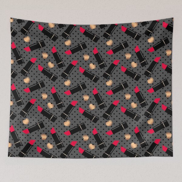 Item preview, Red lipstick and hearts on a retro polka dot background designed and sold by fuzzyfox.